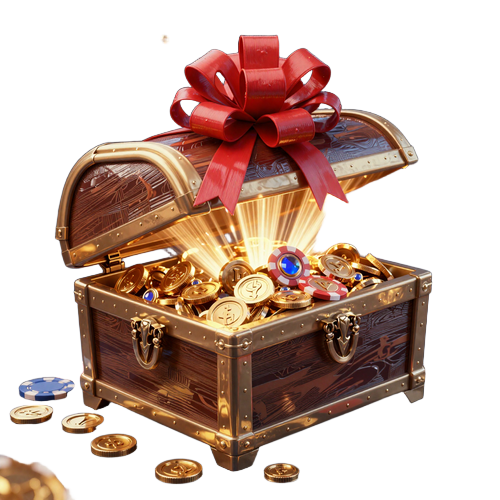 Goldene Schatztruhe mit Willkommensbonus-M&uuml;nzen und Freispielen im Total Casino